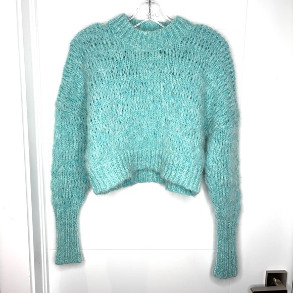 Aritzia Wilfred Lune Sweater Knit Cropped Crewneck Wool Oceanic Teal blue XXS - Picture 9 of 11